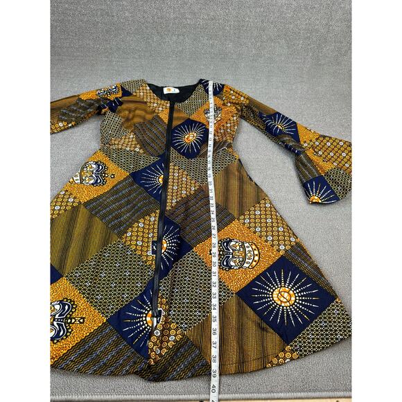 NWT Lola's African Apparel Women's Jacket Dress Blue Gold Size Large - Picture 9 of 10
